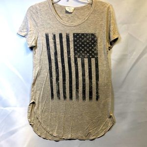 Peaches & Cream American Flag w Bling Soft Flowy TShirt, Size L